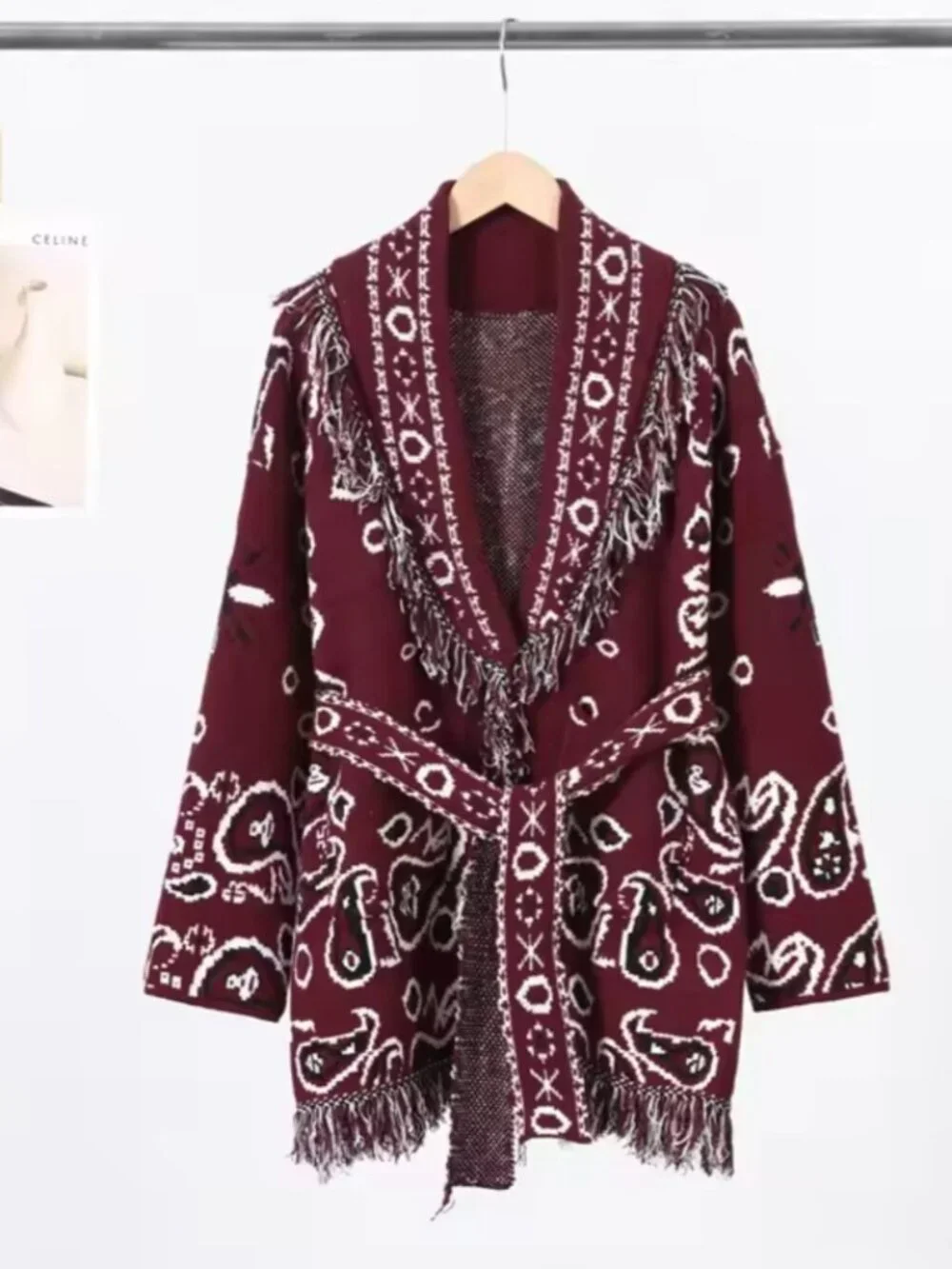Autumn Fashion Tassel Autumn Women Jacquard Knit Cardigan Loose Long Sleeve Belt